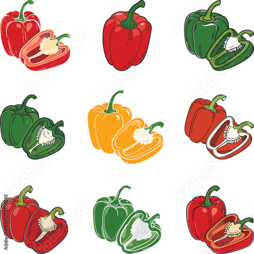 Bell Pepper Icons Set Silhouette, Capsicum SVG Vector Illustration