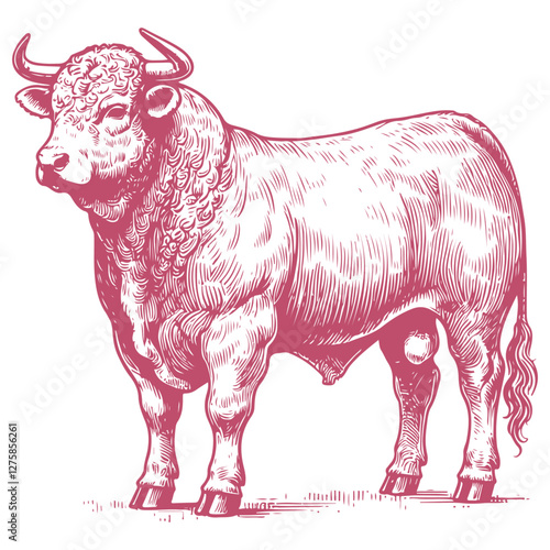 Hand-drawn vector illustration of Simmental cattle in a detailed minimalist line art style for modern and creative projects