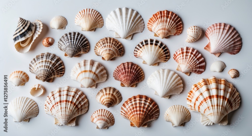 Collection of Diverse Exotic Seashells Displayed on a Clean White Background Perfect for Coastal Decor and Educational Use Collection of Diverse Exotic Seashells Displayed on a Clean White Background Perfect for Coastal Decor and Educational Use
