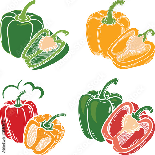 Bell Pepper Icons Set Silhouette, Capsicum SVG Vector Illustration