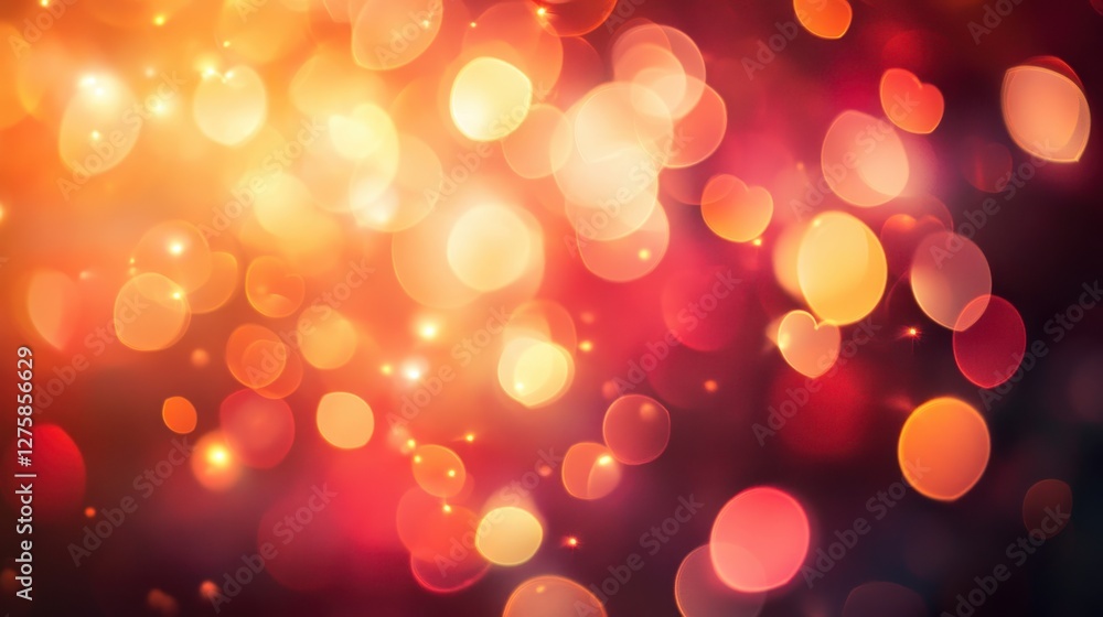 Obraz premium A vibrant abstract background filled with warm glows and soft bokeh lights in shades of orange, red, and gold, creating a romantic and festive mood.