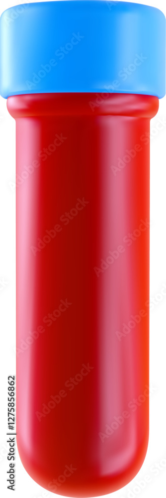 Fototapeta premium Vector 3d glossy glass test tube with red blood seamless in realistic cute style. Bright medical equipment for branding or education.