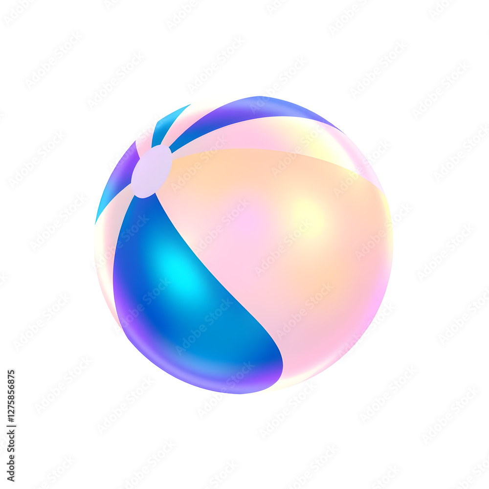 Naklejka premium Beach ball holographic 3D icon. neon symbol vector illustration isolated on white background. Generative AI