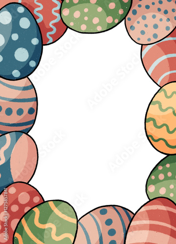 Colorful Easter eggs frame with space for your text or photo. illustration isolate on a transparent background. summer, greenery, easter, spring. template for Easter advertising photo