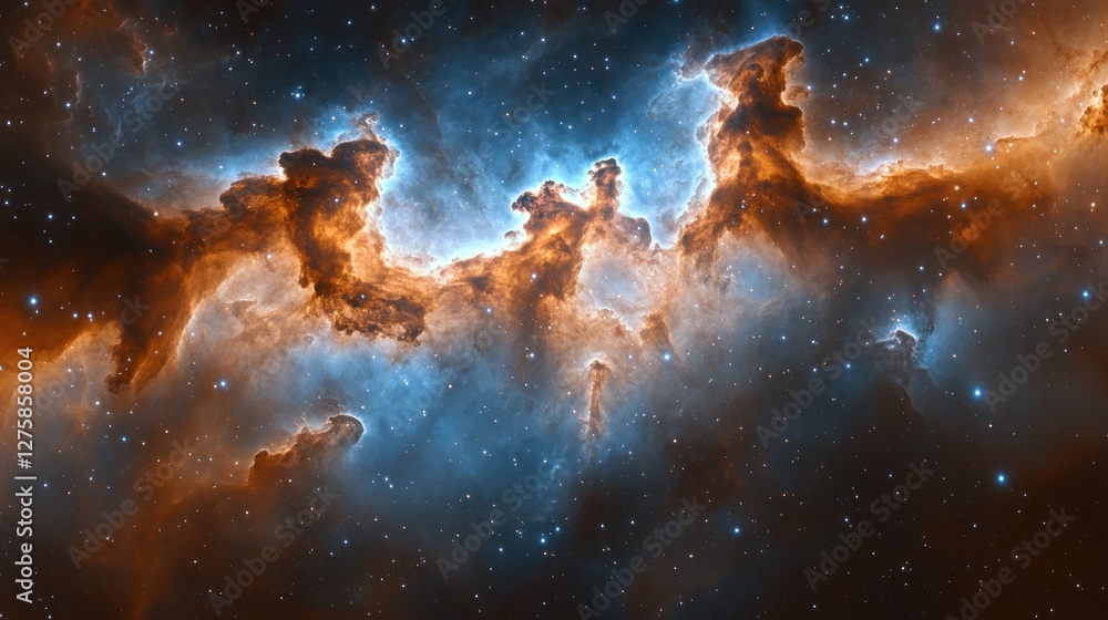 Fototapeta premium Cosmic Nebula: A Celestial Tapestry of Orange and Blue