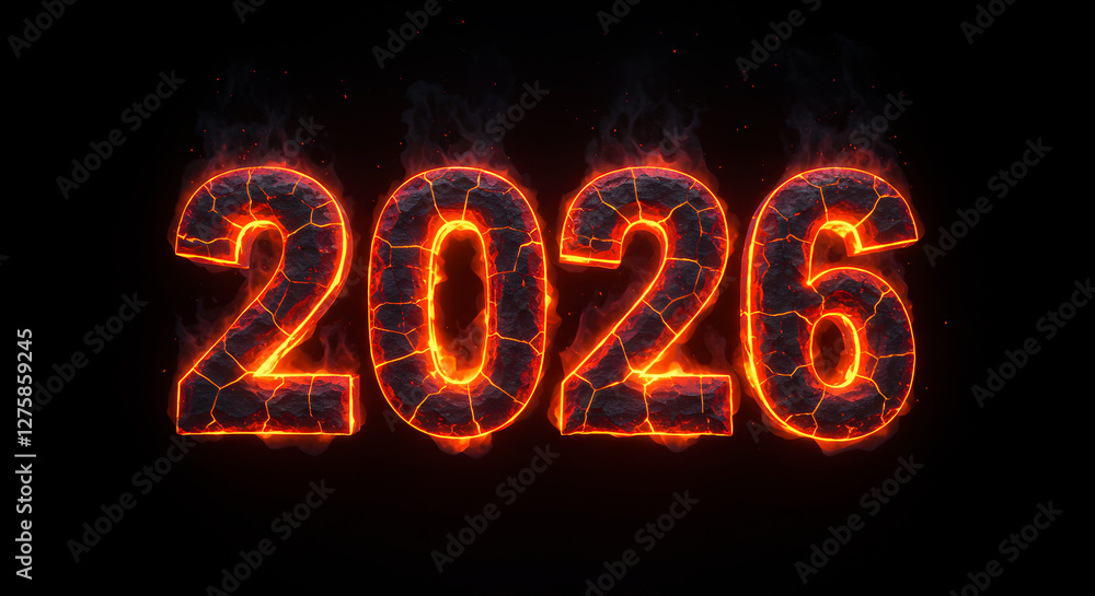 Glowing 2026 text in molten lava style 2026 new year celebration concept. Glowing 2026 text in molten lava style 2026 new year celebration concept.