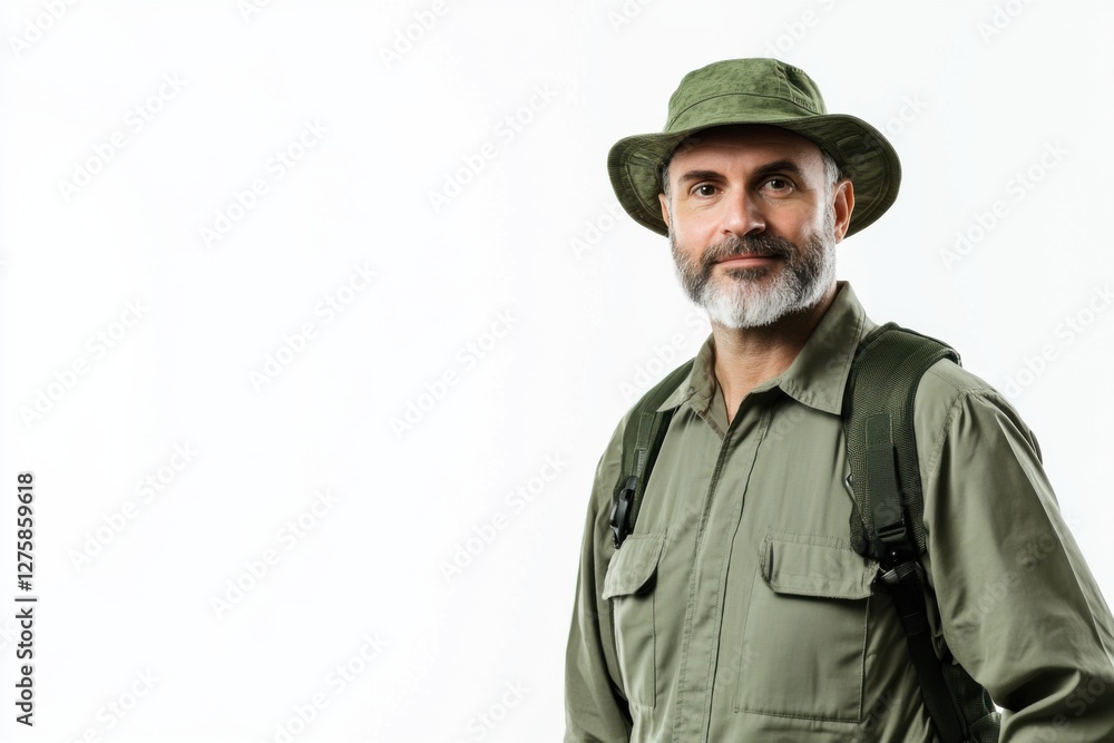 Fototapeta premium Ecologist stands confidently in studio setting showcasing passion for environmental research