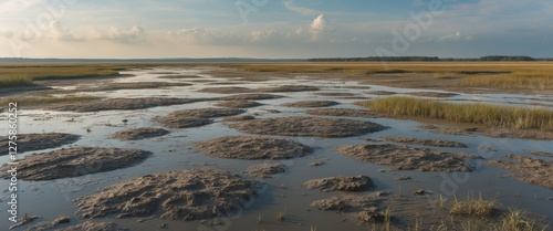 Wallpaper Mural Serene Mud Flats Landscape with Reflections and Open Sky for Text Placement in Nature Themed Designs Torontodigital.ca