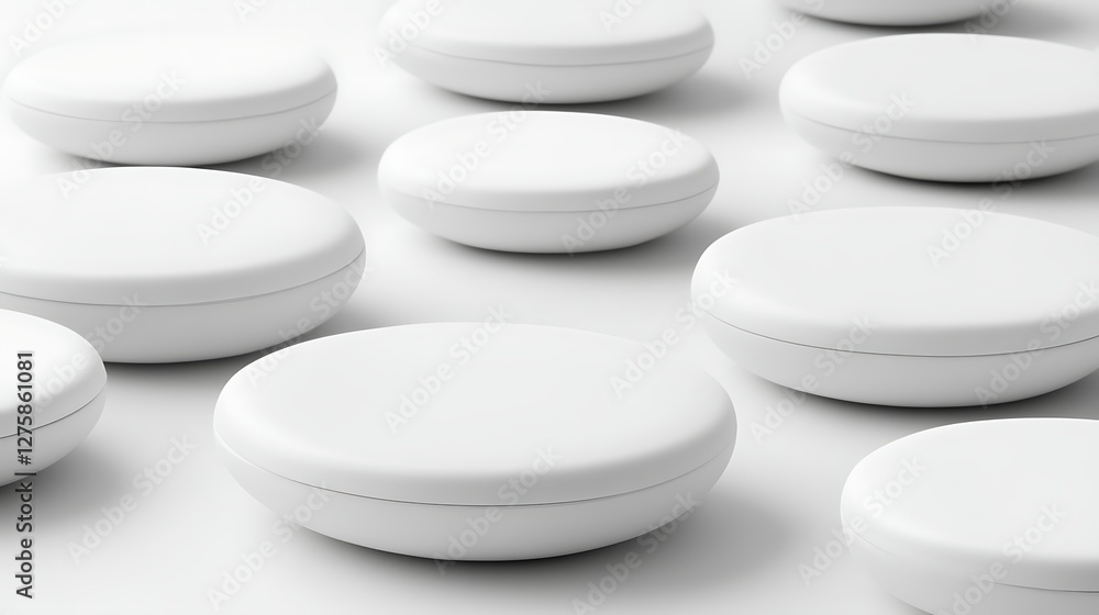 White discs, product display, clean background, mockup White discs, product display, clean background, mockup