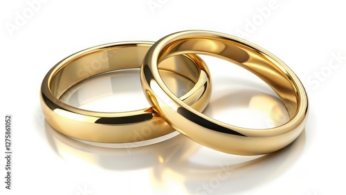 Two Gold Wedding Rings on White Background