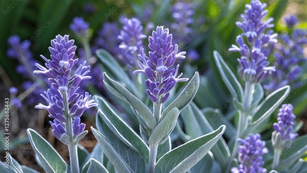 Vibrant Purple Sage Flowers in Bloom Against Green Foliage in a Garden Setting