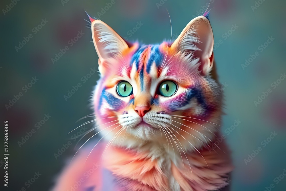 Fototapeta premium image d'un très jeune chat roux aux poils longs et qui a de très beaux yeux bleus