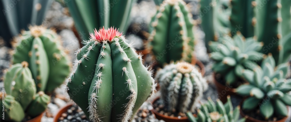 Colorful Cactus Succulent Plants with Selective Focus and Blank Space for Text on Natural Background Colorful Cactus Succulent Plants with Selective Focus and Blank Space for Text on Natural Background
