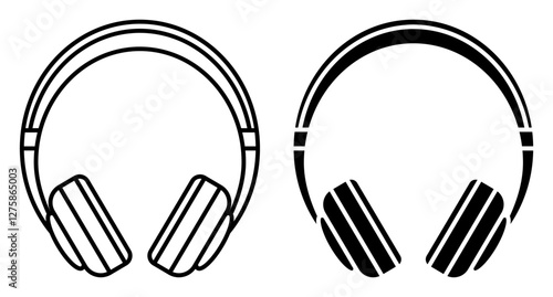 Linear icon. Wireless over ear headphones with comfortable ear pads and a soft headband. Portable gadget for playing music. Simple black and white vector isolated on white background
