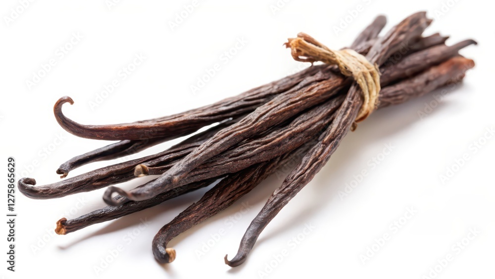 Bundle of Vanilla Beans on White Background Bundle of Vanilla Beans on White Background