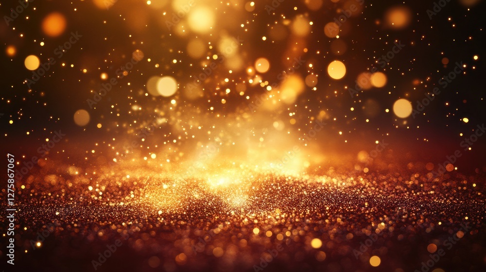 A mesmerizing display of golden particles sparkling against a dark background, creating an enchanting atmosphere of warmth and celebration.