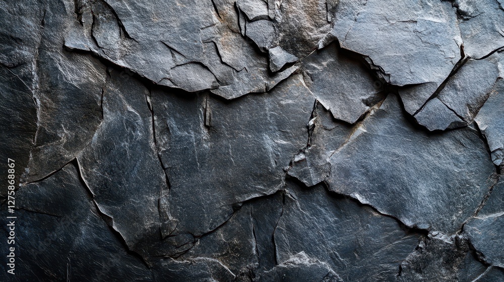 Close-up of dark slate rock surface, showcasing its natural textures and layered formations, ideal for various creative projects. Close-up of dark slate rock surface, showcasing its natural textures and layered formations, ideal for various creative projects.