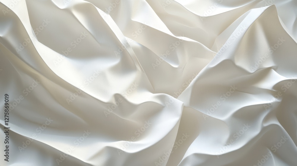 A soft, flowing white satin fabric with gentle folds and creases creating a serene and elegant appearance. A soft, flowing white satin fabric with gentle folds and creases creating a serene and elegant appearance.