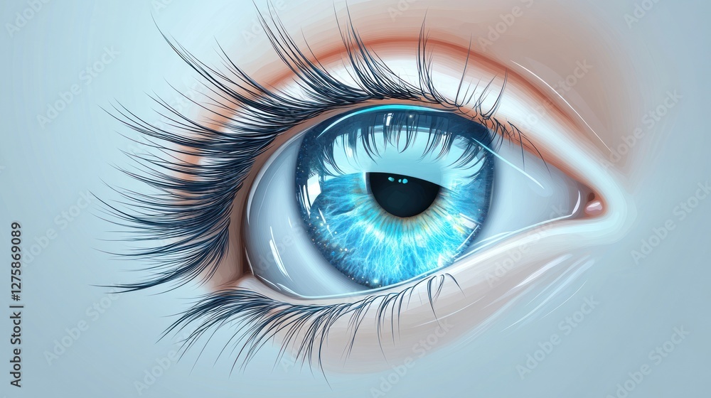 Fototapeta premium Close-up of a vibrant blue eye with detailed iris and eyelashes.