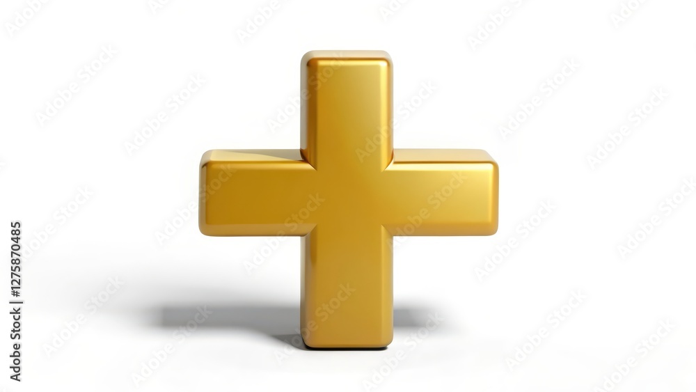 Obraz premium Golden Plus Sign, 3D Render, White Background