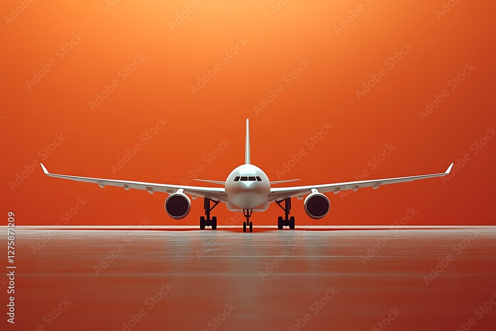 Naklejka premium Airplane on orange background