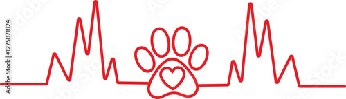 Dog lover heartbeat with paw print on white background