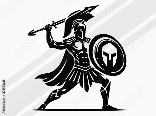 Spartan Warrior Silhouette Black Color |Ancient Greek Soldier Clipart and Vector Art