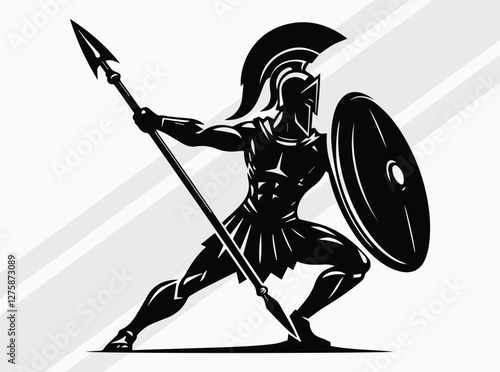 Spartan Warrior Silhouette Black Color |Ancient Greek Soldier Clipart and Vector Art