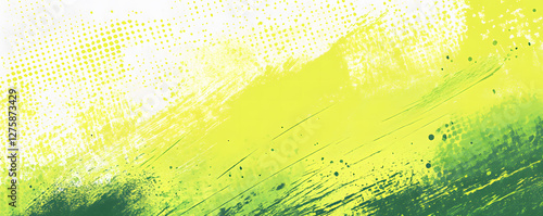 Abstract Green and Yellow Brush Stroke Texture Background with Halftone Dots