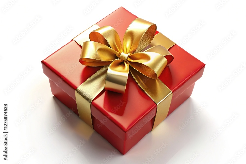 Fototapeta premium 3D Gift Box with Gold Ribbon and Bow