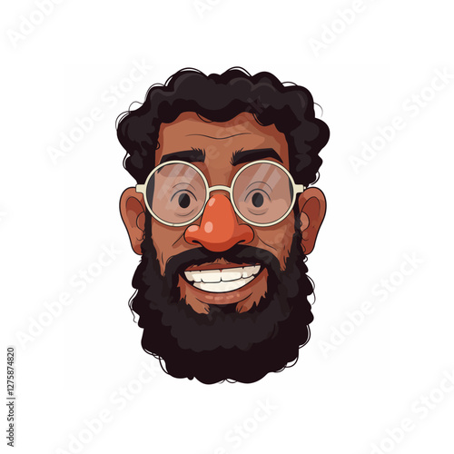 Cartoon Portrait of Man with Beard and Glasses Smiling Happily