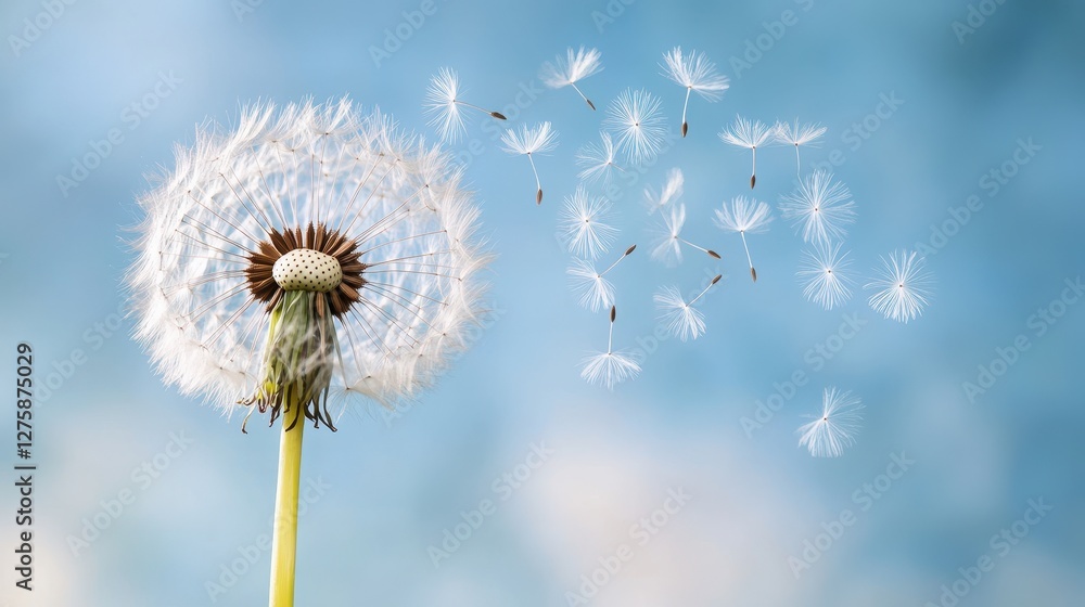 Fototapeta premium Dandelion Wishes: A Breathtaking Image of Seeds Taking Flight