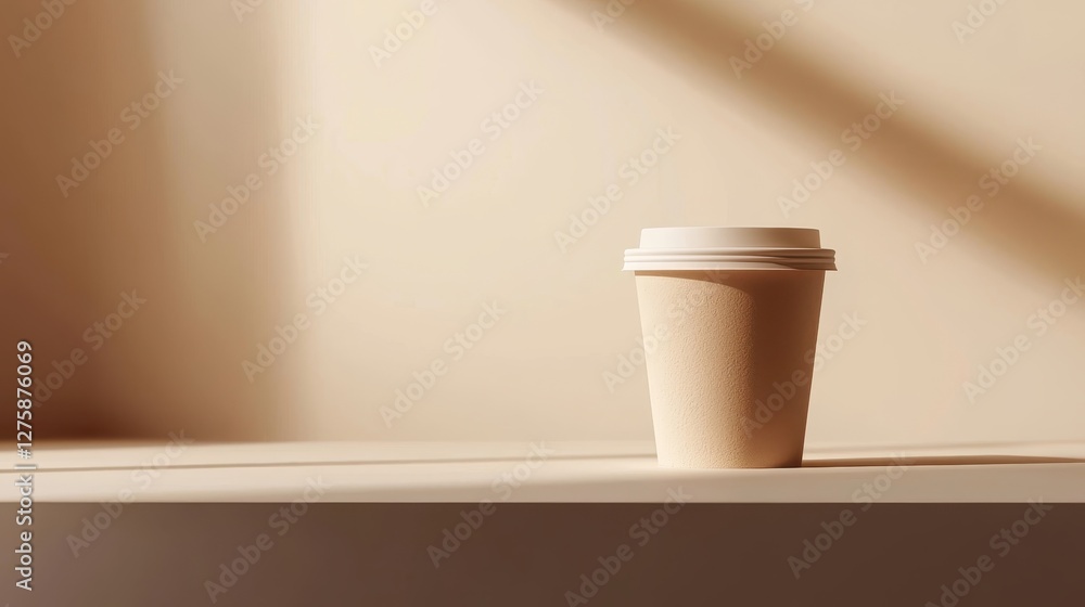 Coffee cup on minimalist table indoor scene still life warm lighting calm atmosphere Coffee cup on minimalist table indoor scene still life warm lighting calm atmosphere