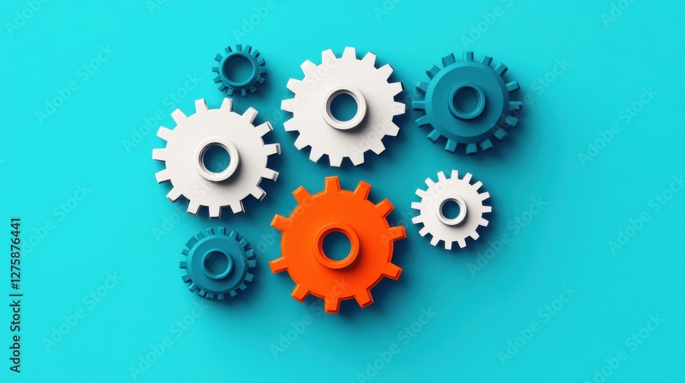Colorful Interlocking Gears on a Blue Background Colorful Interlocking Gears on a Blue Background