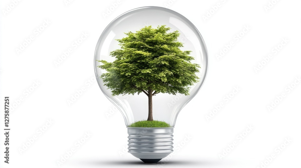 Light bulb with a tree inside symbolizes the fusion of nature and technology, highlighting environmental awareness and sustainability efforts