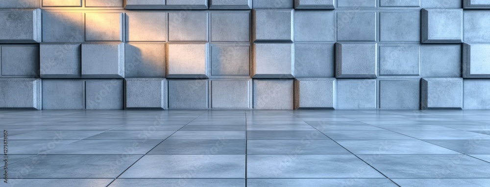 Modern concrete wall design showcasing textured squares and clean lines in a contemporary interior space during bright daylight Modern concrete wall design showcasing textured squares and clean lines in a contemporary interior space during bright daylight