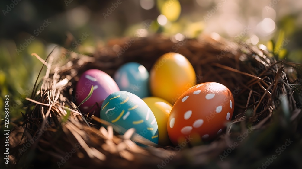 A basket filled with colorful Easter eggs A basket filled with colorful Easter eggs