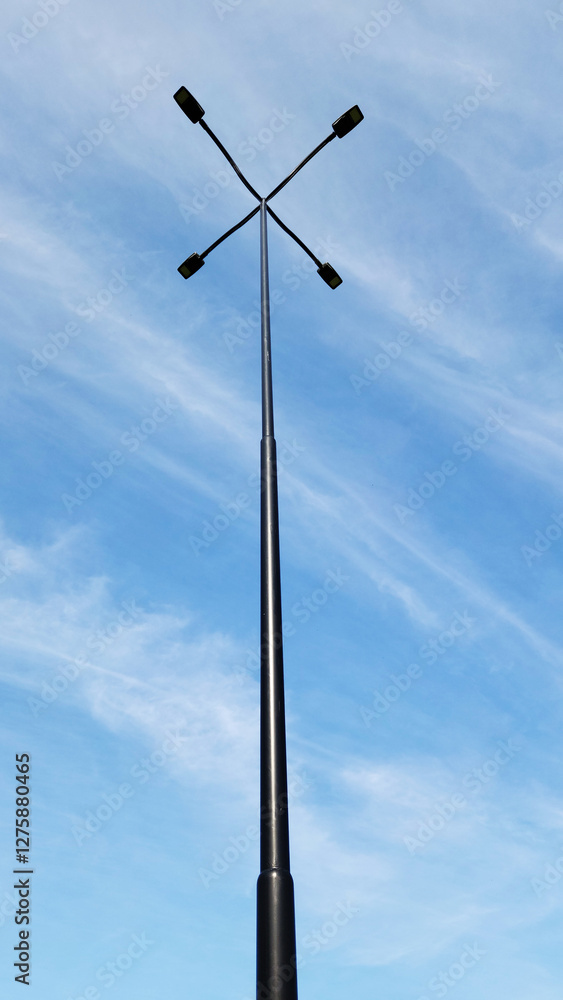 Outdoor solar street light pole with hot-dip galvanized coating in a public park Outdoor solar street light pole with hot-dip galvanized coating in a public park