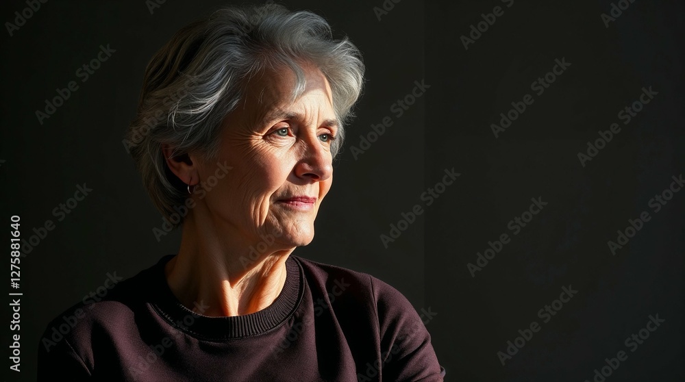 Senior woman looking thoughtful indoors, copy space Senior woman looking thoughtful indoors, copy space