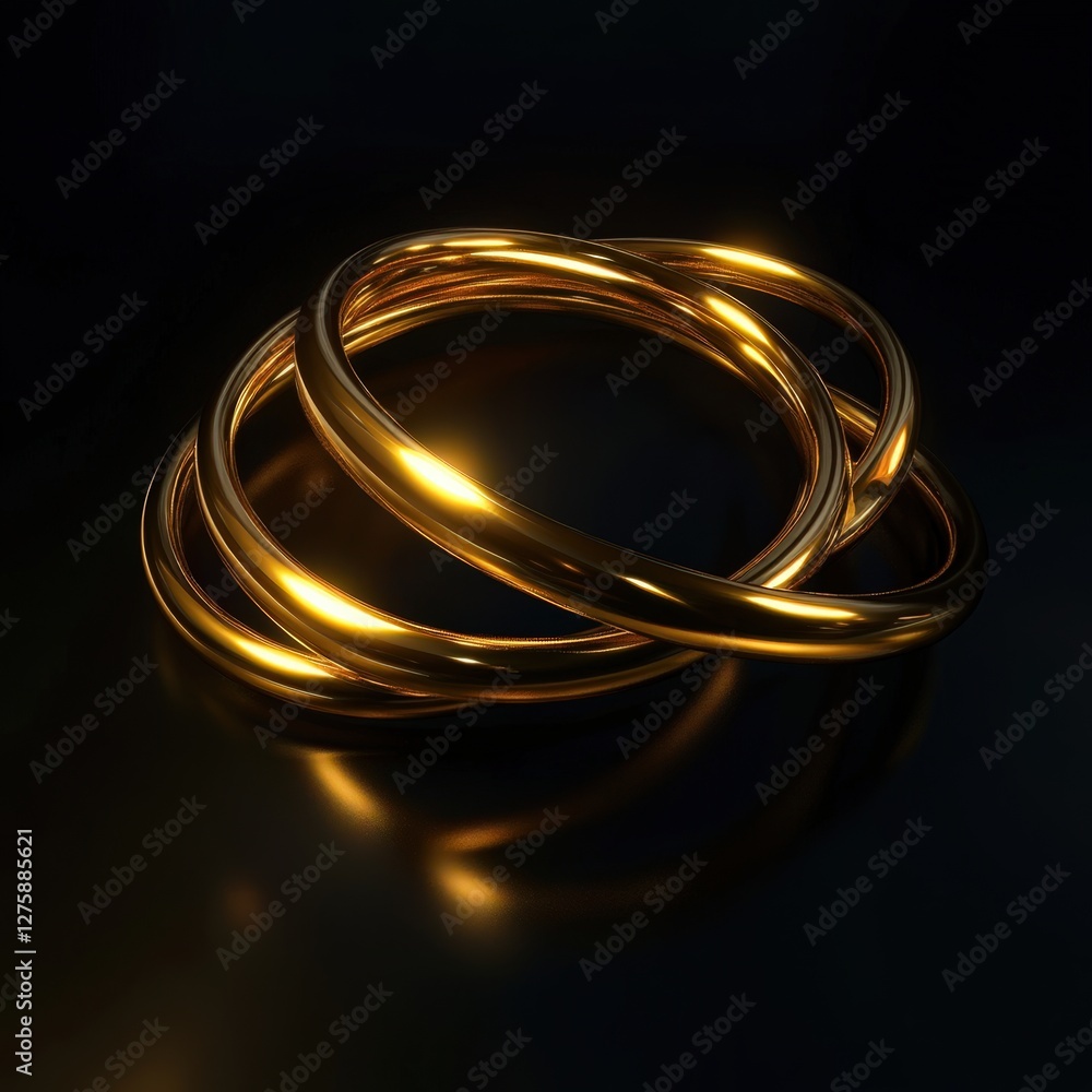 Golden rings intertwined in a mesmerizing display of elegance and light at dusk Golden rings intertwined in a mesmerizing display of elegance and light at dusk