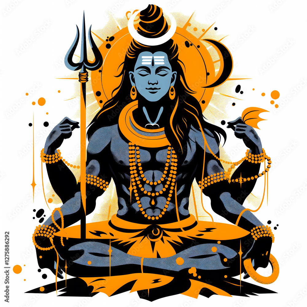 Powerful Lord Shiva in Meditative Pose Holding Trident – Vibrant Hindu God Illustration for Spiritual Art and Prints Powerful Lord Shiva in Meditative Pose Holding Trident – Vibrant Hindu God Illustration for Spiritual Art and Prints