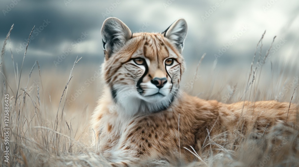 Obraz premium Serene Serval in a Stormy Savanna