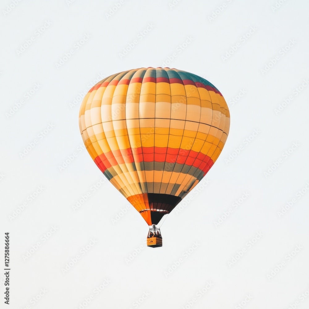 Obraz premium Vibrant hot air balloon soaring in the sky during peaceful flight.A colorful hot air balloon floating in a clear sky, symbolizing freedom, adventure, and travel excitement.