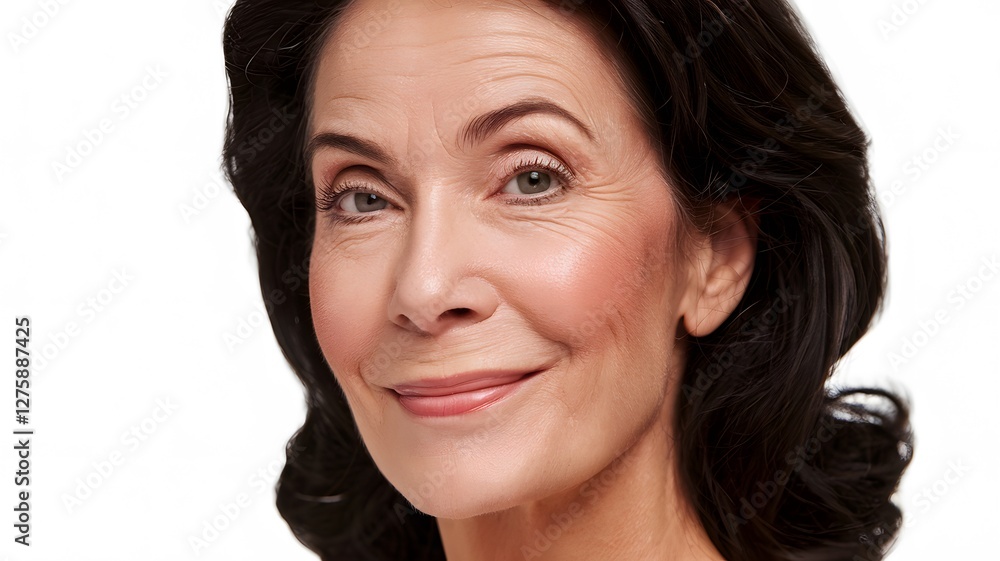 Mature Woman Portrait Natural Beauty Closeup Smiling Face Healthy Skin Wrinkles Brown Hair Elegant Style Authentic Expression Happy Mood Positive Vibe Genuine Emotion Natural Light Studio Shot High Mature Woman Portrait Natural Beauty Closeup Smiling Face Healthy Skin Wrinkles Brown Hair Elegant Style Authentic Expression Happy Mood Positive Vibe Genuine Emotion Natural Light Studio Shot High