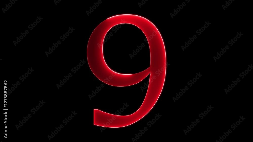 9 text animation by red color neon on black background.