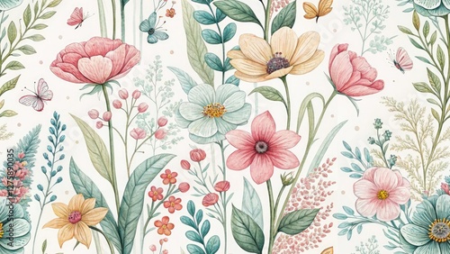 Wallpaper Mural Boho Spring Garden Clipart: Delicate Floral Architectural Photography Torontodigital.ca