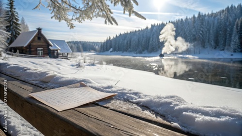 Wallpaper Mural a piece of paper on a bench against a snowy background Torontodigital.ca