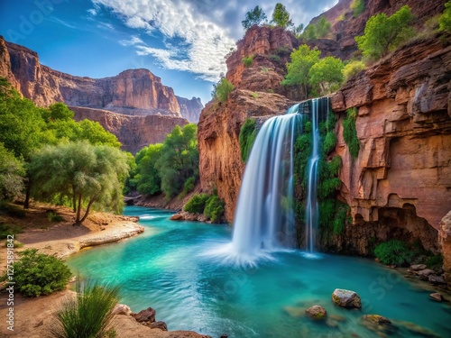 Grand Canyon's Havasupai Falls, minimalist beauty.