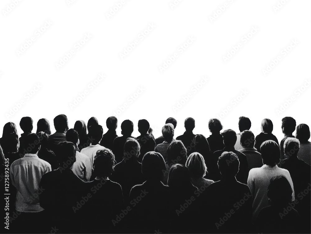 Naklejka premium Isolated Silhouette Crowd from Behind in Black and White