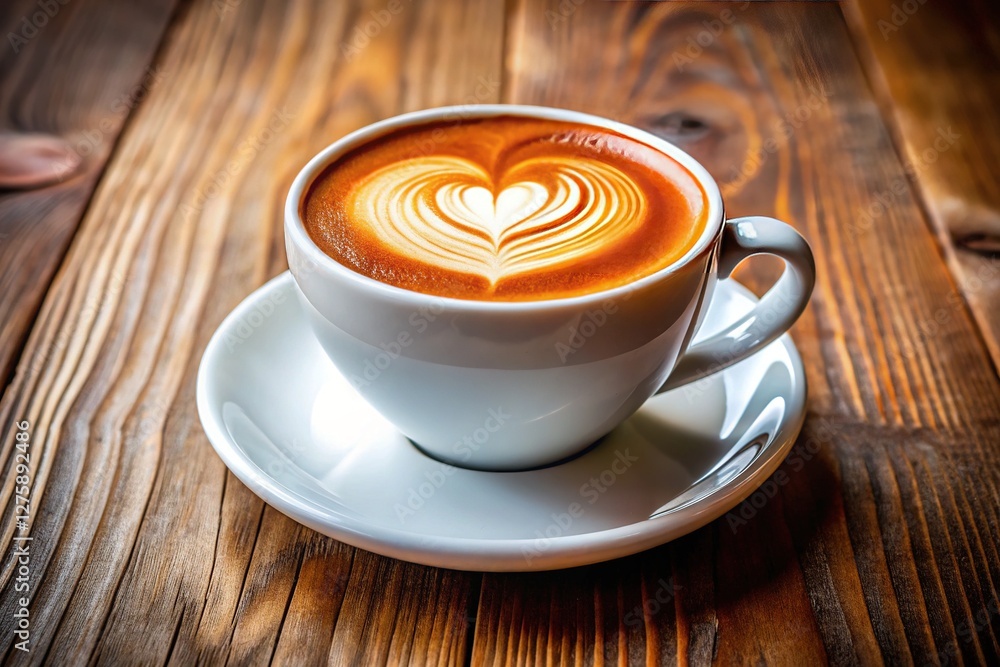 Heart Shaped Latte Art on a White Coffee Cup in a Cafe Heart Shaped Latte Art on a White Coffee Cup in a Cafe